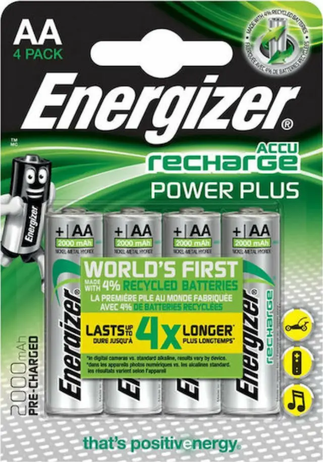 Energizer Power Plus Επαναφορτιζόμενες Μπαταρίες AA Ni-MH 2000mAh 1.2V 4τμχ Προφορτισμένες Υψηλής Απόδοσης 3