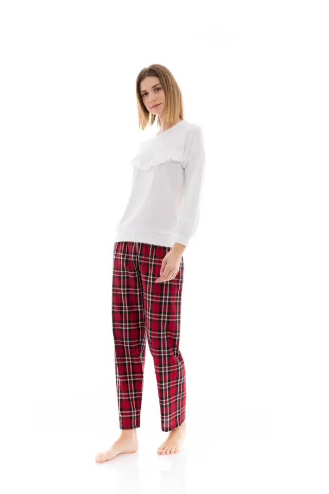 W1428 - White - PYJAMA RED-BLACK PLAID - S 3