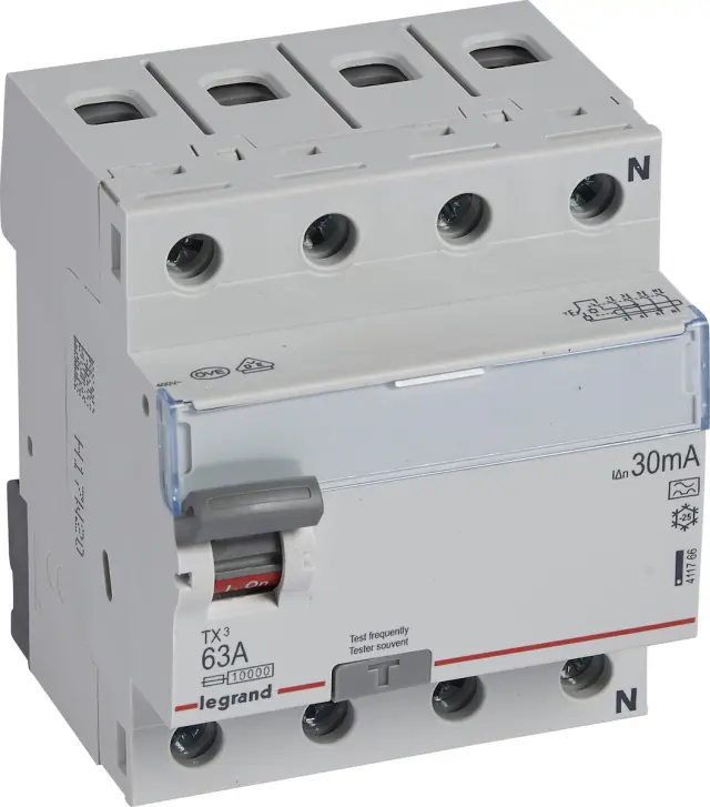 RCCB TX³ - 4P - 400 V~ - 30 mA - 63 A - A type