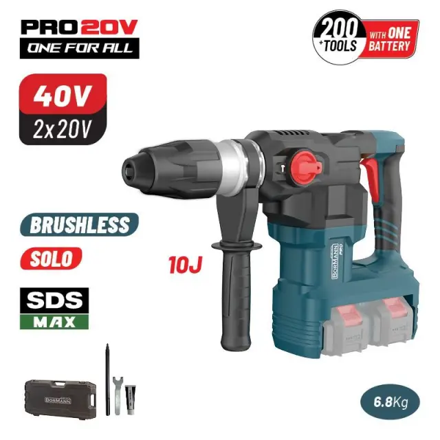 Bormann Pro BBP5370 - Περιστροφικό Πιστολέτο Μπαταρίας SDS-MAX Brushless 40V (2x20V), Li-Ion,10J,6.8kg (085614)