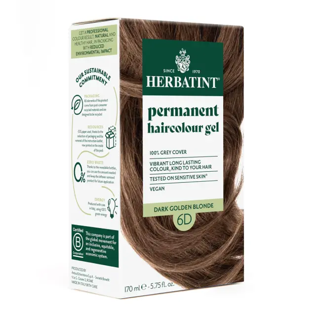 Herbatint Permanent Gel Βαφή Μαλλιών Χωρίς Αμμωνία 6D Ξανθό Σκούρο Χρυσαφί 170ml