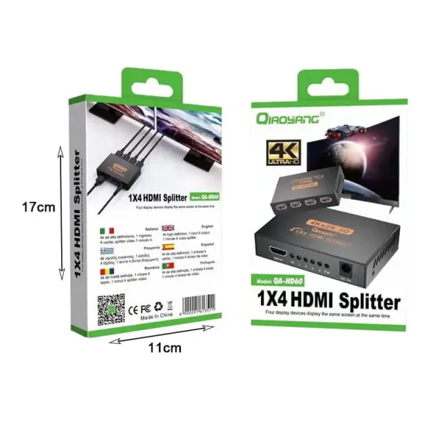 Qiaoyang HDMI splitter 1x4 Διαχωριστής σήματος από 1 είσοδο σε 4 εξόδους QA-HD60 5709 2