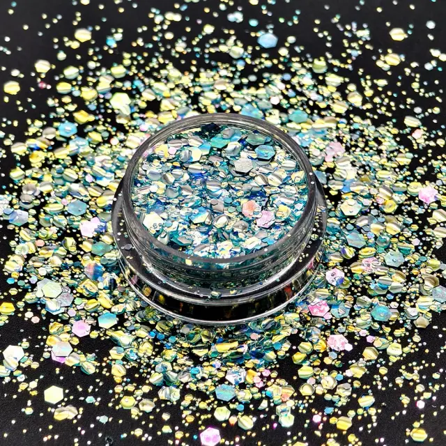 Chunky glitter 15gr, γαλάζιο-χρυσό mix