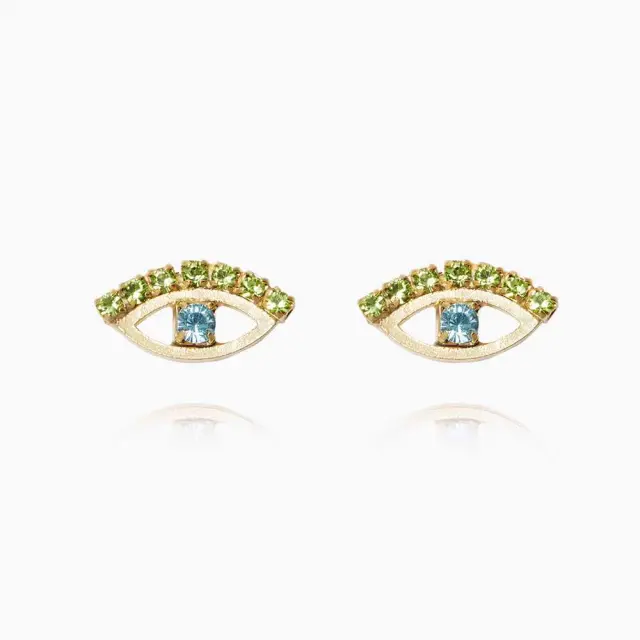 Petite Greek Eye Earrings / Green + Blue