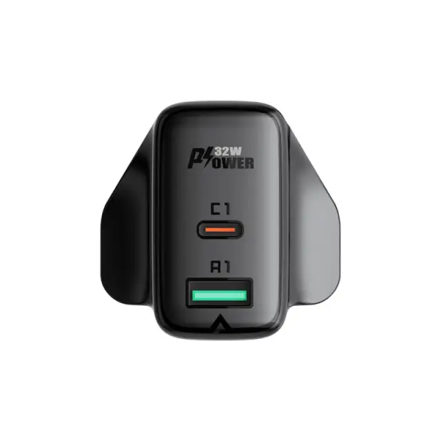 Φορτιστής Ταξιδίου Acefast A8 Fast Charging USB-C PD32W USB-A Μαύρος με UK Plug 2