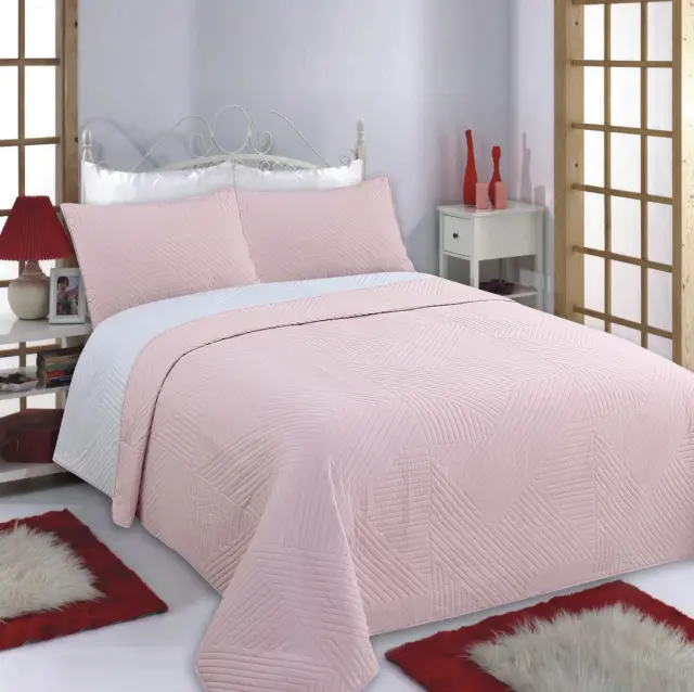 ΚΟΥΒΕΡΛΙ σετ (240cm x 260cm + 2 x 50cm x 70cm) LINES pink/grey - -