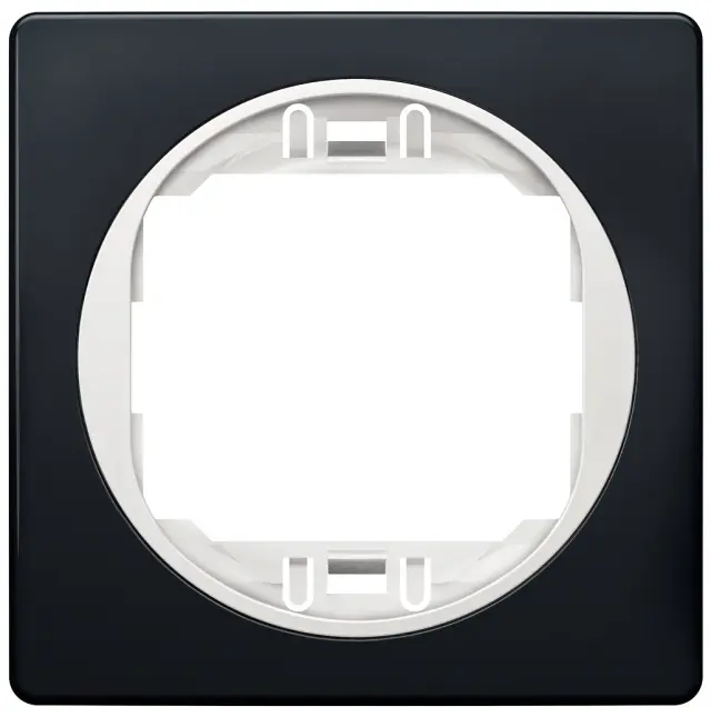 EON E6801.E10 One-gang frame 80x80, soft-touch black with white holder 15.005.0154