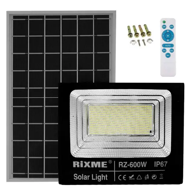Led Αδιάβροχος Ηλιακός Προβολέας 600W 52000LM με Πάνελ και Τηλεχειριστήριο Rixme RZ-600W