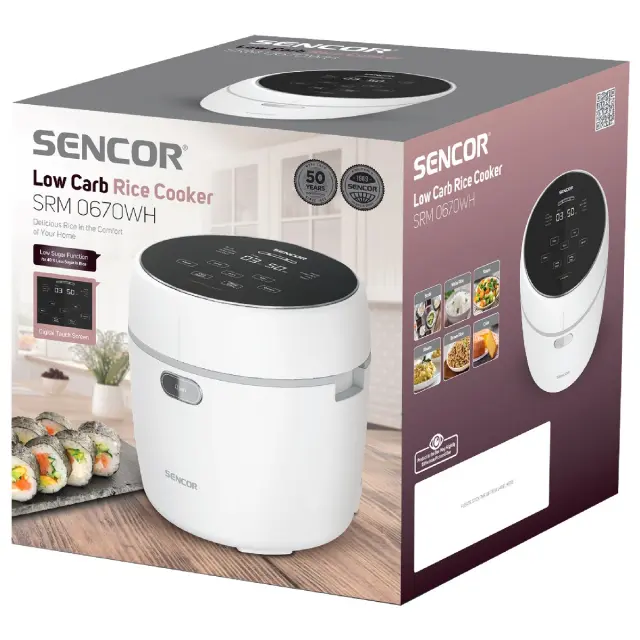Ατμομάγειρας Ρυζιού Sencor SRM 0670WH 0,6lt 500W με Αντικολλητική Επιφάνεια Low Carb και Low Sugar Function Λευκός 2