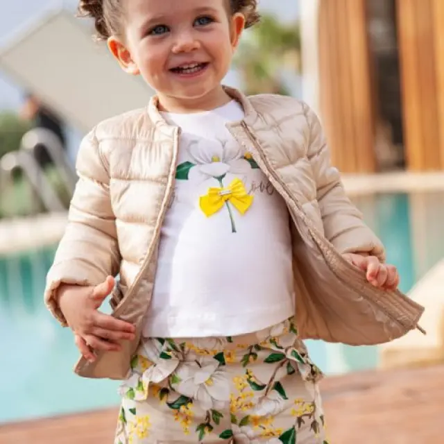 Baby 6 μηνών έως 4 ετών Σετ 2 τεμαχίων με σατέν σορτς από βαμβάκι μπεζ - 3Ε 2