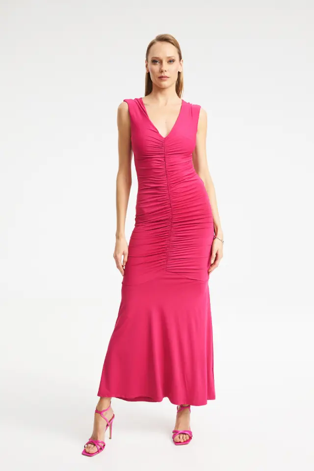 Maxi Φόρεμα με Σούρες & V Ντεκολτέ ALFIE DRESS - XS 2