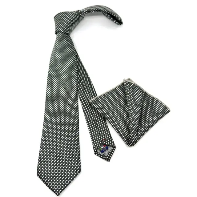 Πράσινη Πουά Γραβάτα Σετ με Μαντήλι 7,5 cm Modern Fit 2