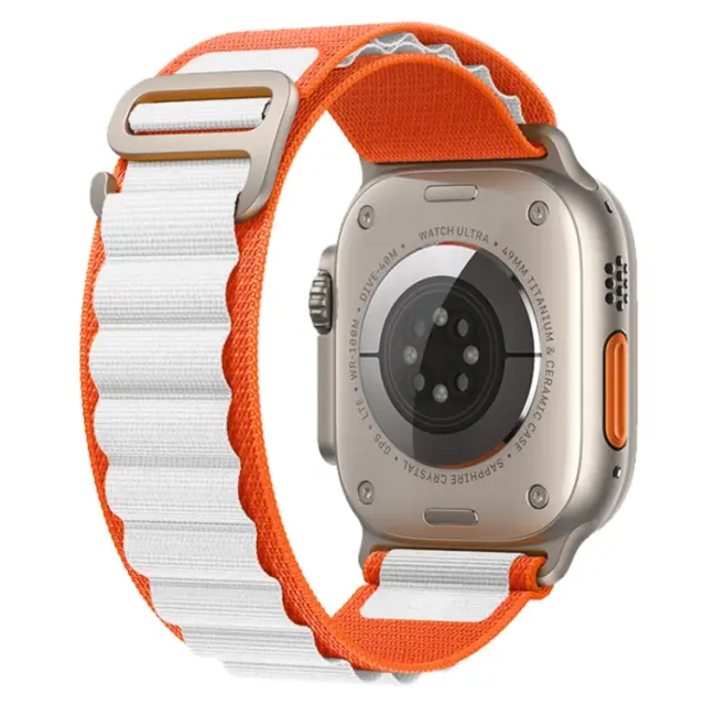 Nylon Λουράκι για AppleWatch 44/45/46/49mm-White/Orange OEM 2