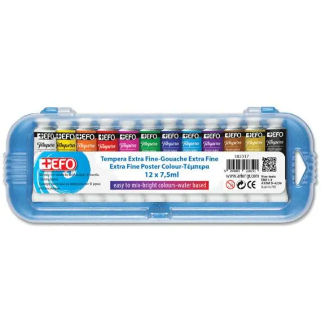 Τέμπερες +Efo 12 Χρώματα 7,5ml Πλαστικό κουτί