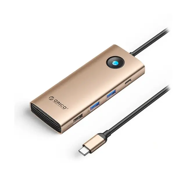Orico Docking Station PW11 8in1 USB-C 2x USB-A 3.0 1x USB-A 2.0 1x USB-C 3.0 1x USB-C PD 100W 1x HDMI 4K60Hz 1x VGA 1080P 60Hz 1x RJ45 Gigabit Ethernet Rose Gold