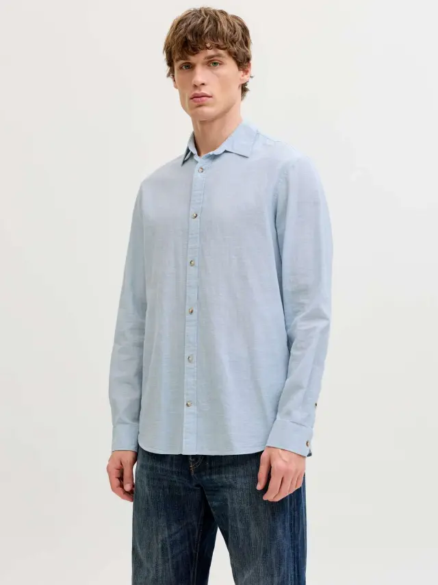 JJESUMMER LINEN BLEND SHIRT L/S SN Celestial Blue 3
