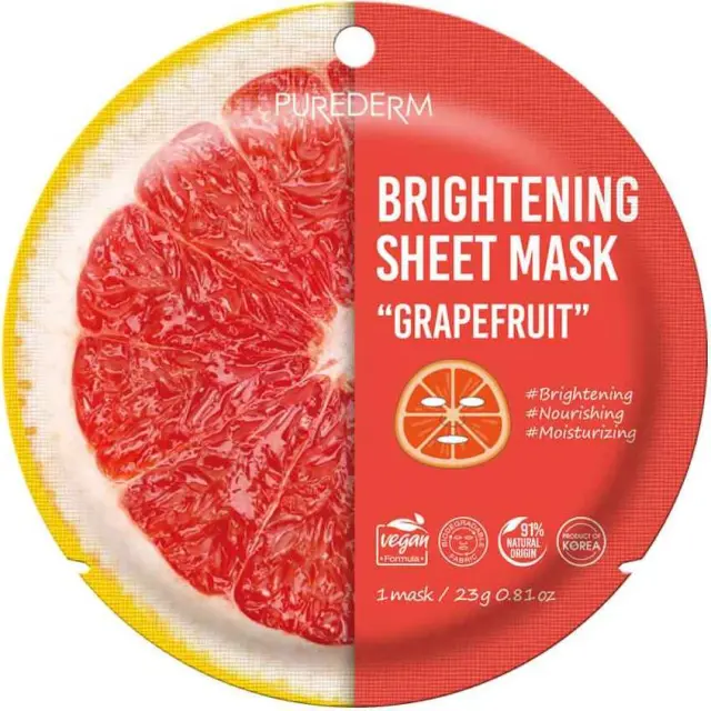 Purederm Brightening Sheet Mask Grapefruit Μάσκα Προσώπου Για Λάμψη Με Γκρέιπφρουτ 23g