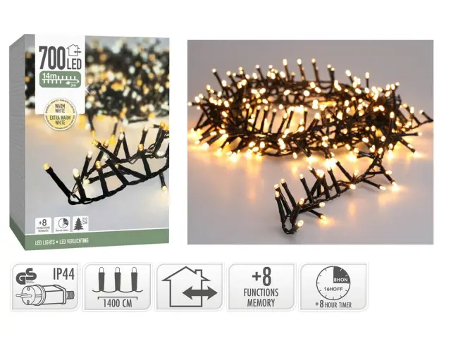 700 Φωτάκια LED - 14 Μέτρα + 3 Μέτρα σύνδεσης, Κανονική Διάταξη, με χειριστήριο, 8 προγράμματα, Πράσινο καλώδιο PVC - Extra Θερμό Λευκό AX8560720 2