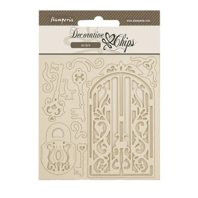 Chipboard Stamperia 14x14cm, Old Lace, Gate and keys