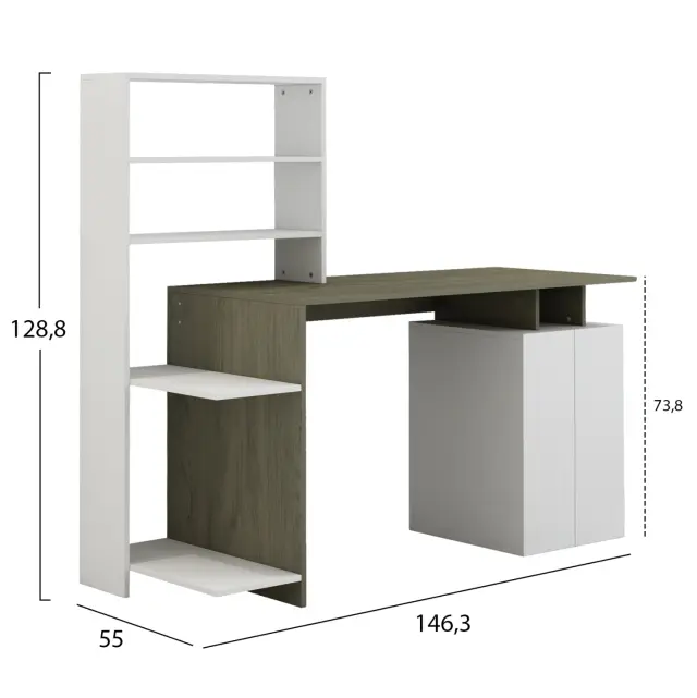 ΓΡΑΦΕΙΟ ΜΕ ΒΙΒΛΙΟΘΗΚΗ ΜΕΛΑΜΙΝΗ OLIVE GREY ΛΕΥΚΟ 146,3x55x128,8Υεκ.FB98886.11 2