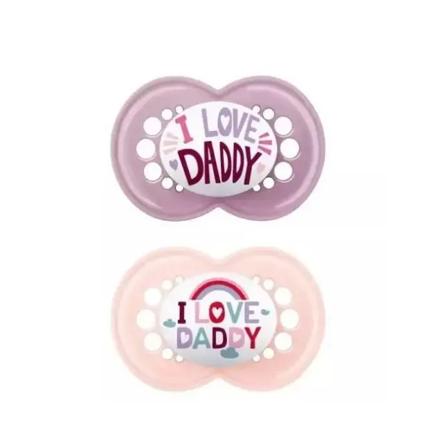 Mam Ι Love Mummy Πιπίλες Σιλικόνης Ι Love Daddy - Ροζ Λιλά για 16+ μηνών 2τμχ 2
