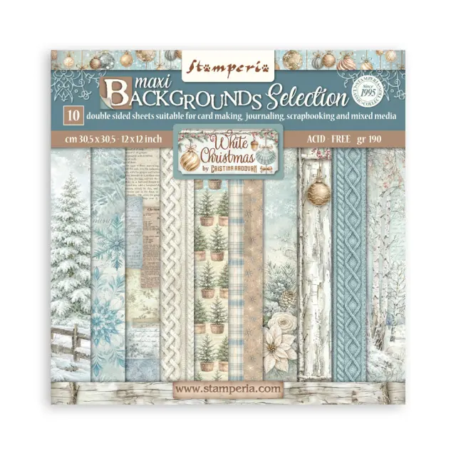 Χαρτιά scrapbooking 10τεμ, 30.5×30.5cm Stamperia, White Christmas, Backgrounds
