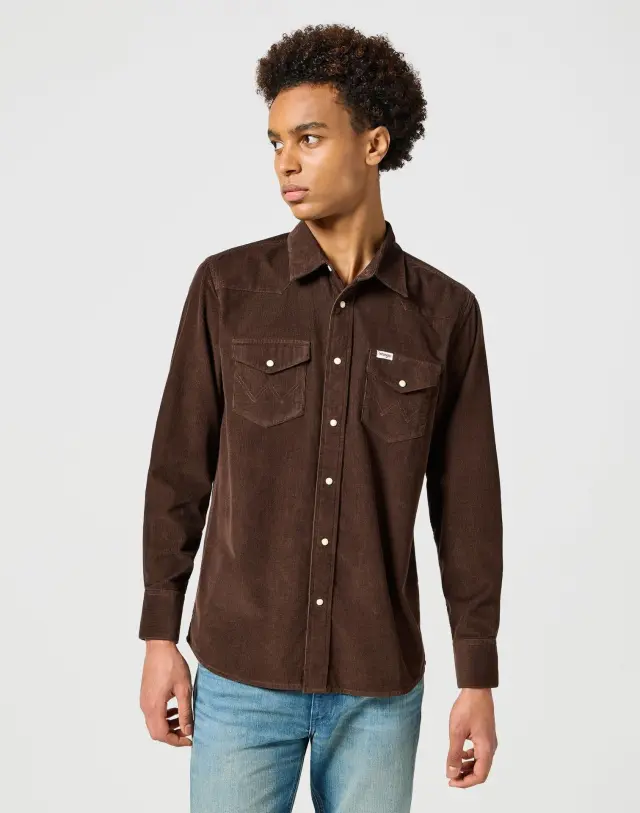 Wrangler Ανδρικό Πουκάμισο Κοτλέ Μακρυμάνικο 112357246 Βαμβακερό Regular-Fit – Mole - 3XL