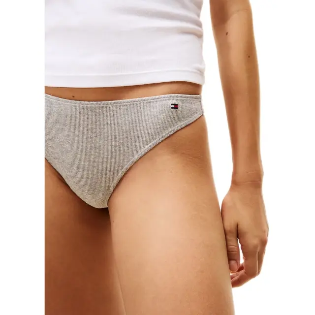 Tommy Hilfiger Γυναικείο String Flag Logo Metallic Thread Thongs - Τριπλό Πακέτο, Χρώμα Black-Light Grey Htr-White - L 2
