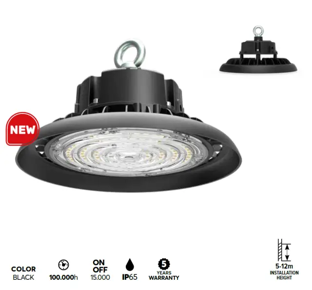 ΚΑΜΠΑΝΑ LED SMD UFO 100-150-200W 0-10VDC 4000Κ ΜΑΥΡΗ Μαύρο