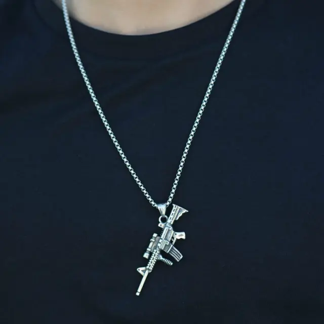Ghetto Hip Hop Gun Stainless Steel Pendant Necklace 2