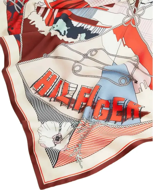 Tommy Hilfiger Γυναικείο Μεγάλο Μεταξωτό Μαντήλι TH Flag Floral Silk Large Square Πολύχρωμο 2