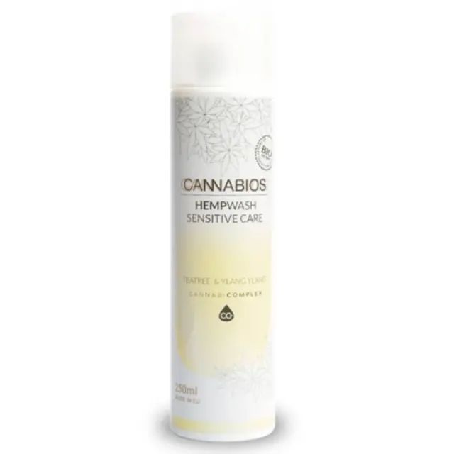 Cannabios HempWash Sensitive Care CBD Σαμπουάν, Αφρόλουτρο & Ευαίσθητη Περιοχή 2 σε 1 Teatree + YlangYlang 250ml