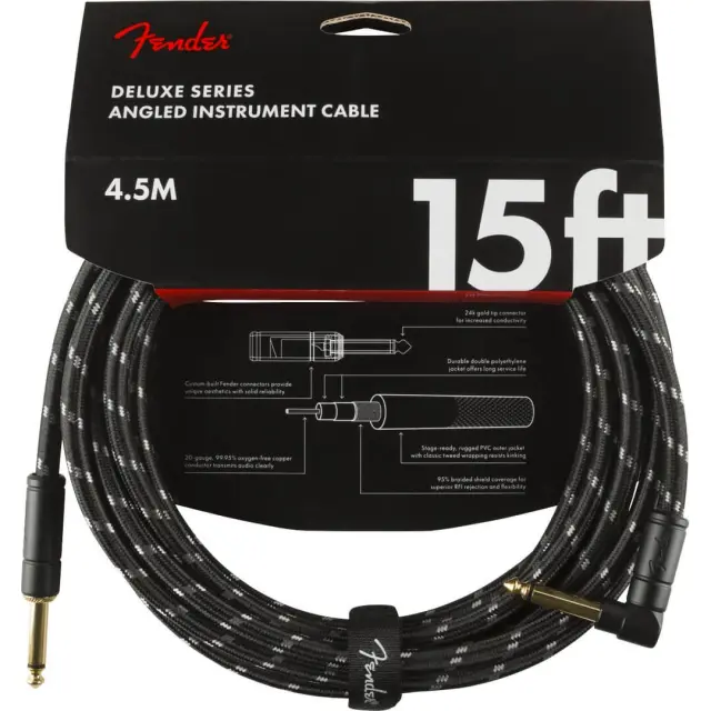 Fender Deluxe Series Καλώδιο Οργάνου Γωνία - Ίσιο 4.5m Black Tweed