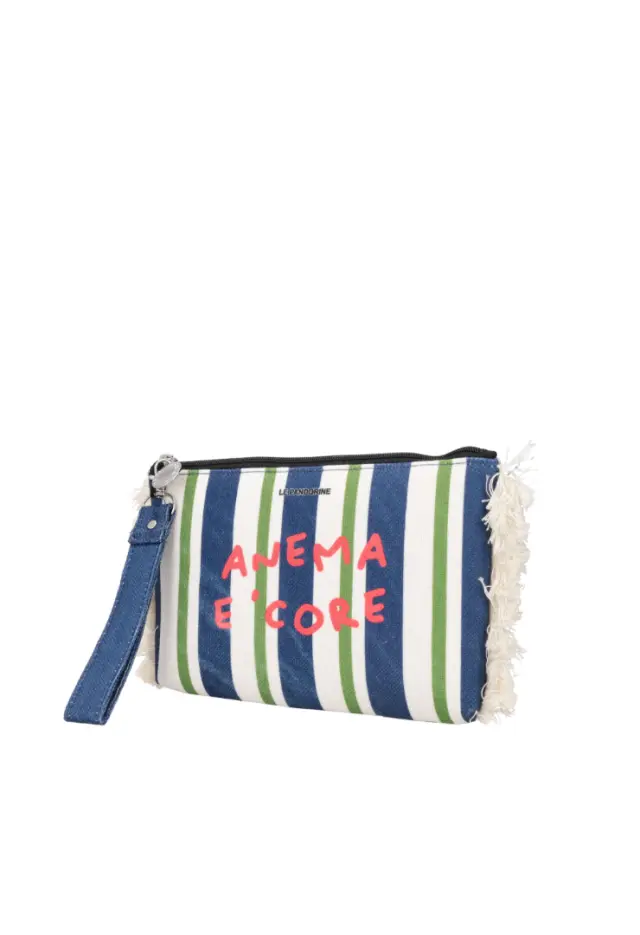 LE PANDORINE - Navy clutch bag in fabric with blue wristband 2