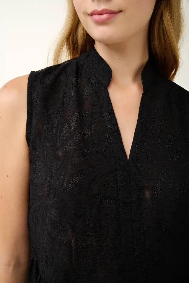 Vamp Jacquard Αμάνικο Διάτρητο Φόρεμα Παραλίας Μαύρο 2