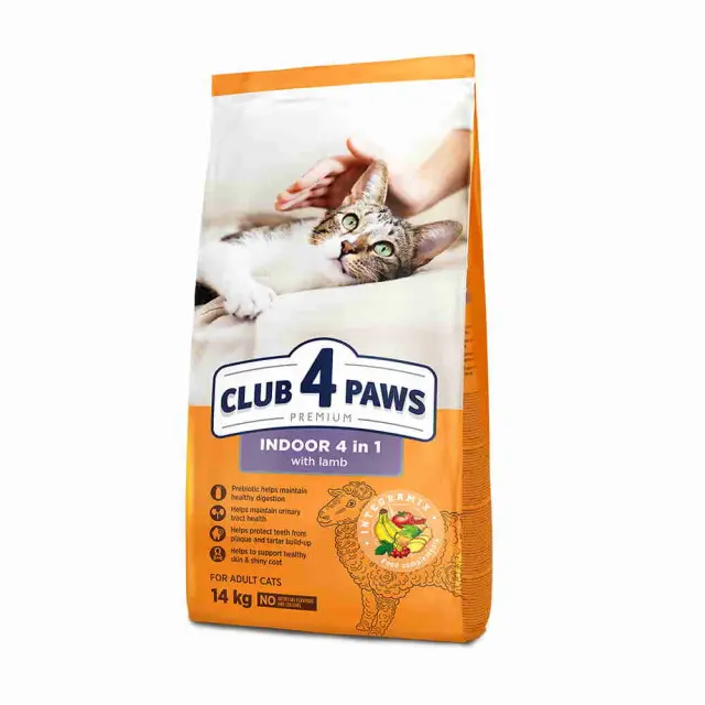Club 4 Paws Indoor 4 in 1 Low Grain Cat Adult με Αρνί 14Kg Μονόχρωμο