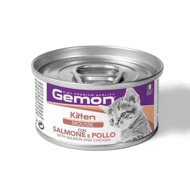 Gemon Υγρή Τροφή Μους για Ανήλικη Γάτα με Σολομό & Κοτόπουλο 85gr