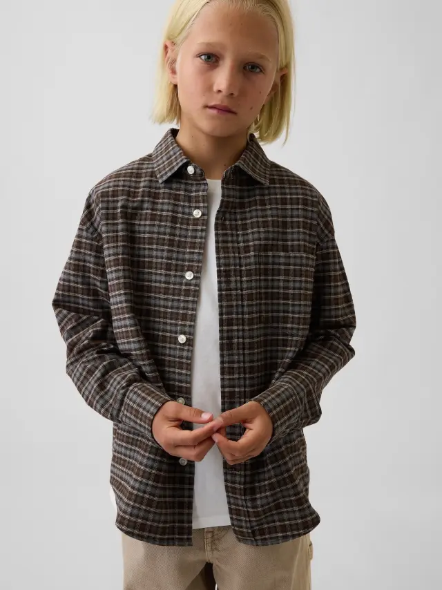 Παιδικό Καρό Πουκάμισο Oxford Χαλαρής Γραμμής Brown plaid
