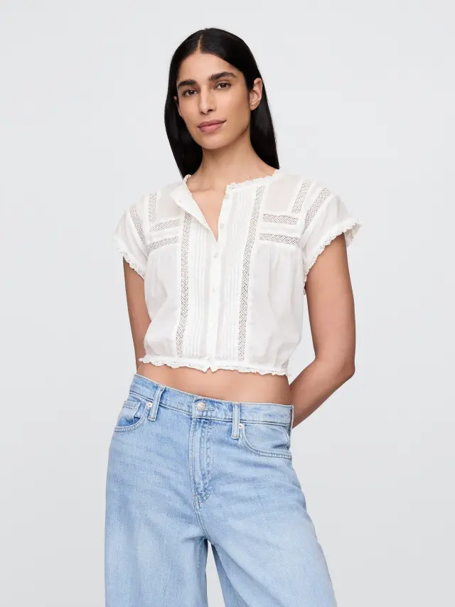 Cropped με Βολάν Pintuck Τοπ New off white