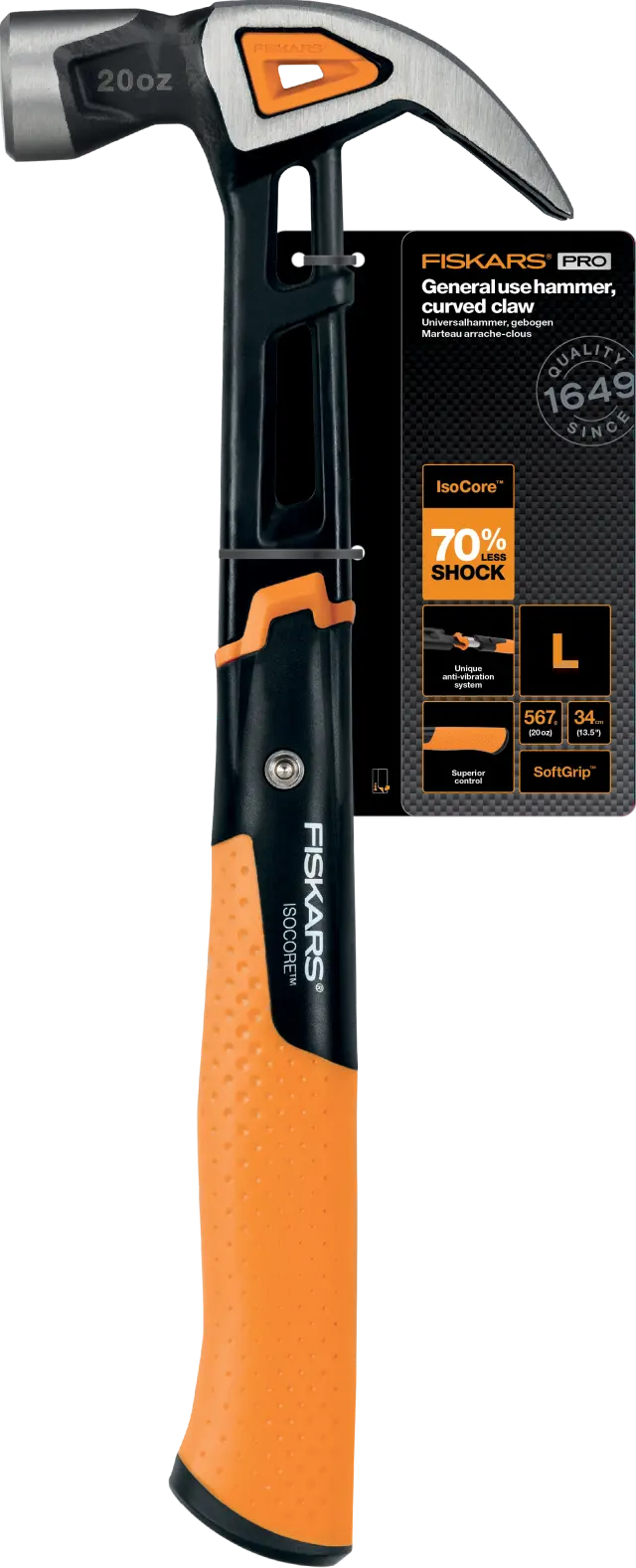 Fiskars - IsoCore Finishing Hammer - Curved Head - L - Tools and Home Improvements