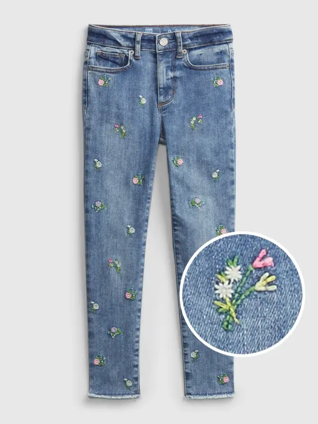 Παιδικό High-Rise Skinny Ankle Jegging με Κέντημα multi floral - 5