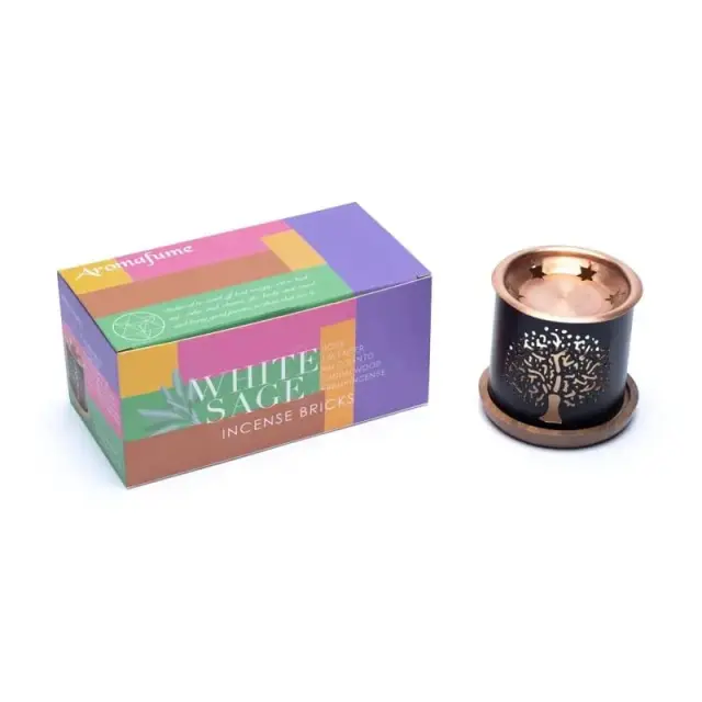 Gift Set Smudge White Sage: Καυστήρας Θυμιαμάτων Tree of Life + 12 Κύβοι Θυμιάματος