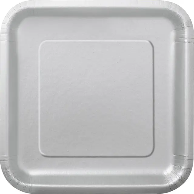 Πιάτα χάρτινα τετράγωνα 23εκ Ασημί / 14 τεμ - Silver