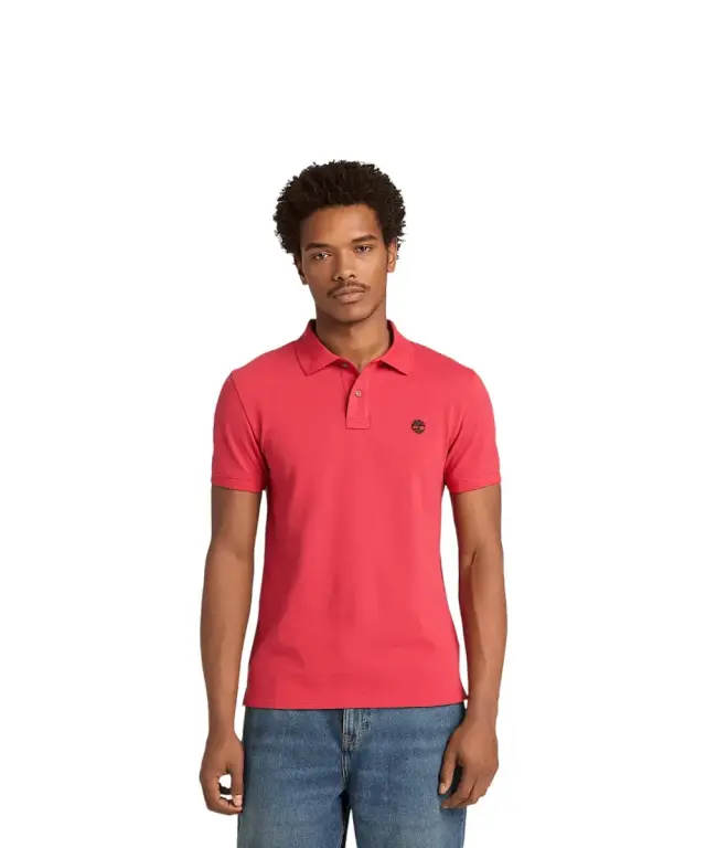 Timberland - Ανδρικό Κοντομάνικο T-shirt Polo Slim Fit Mε Λογότυπο Oyster River TB0A2BS1-N96 Κόκκινο - L