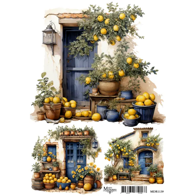Ριζόχαρτο Maja's Memories, 30x42cm, Μπλε πόρτες και λεμόνια, MDR1139
