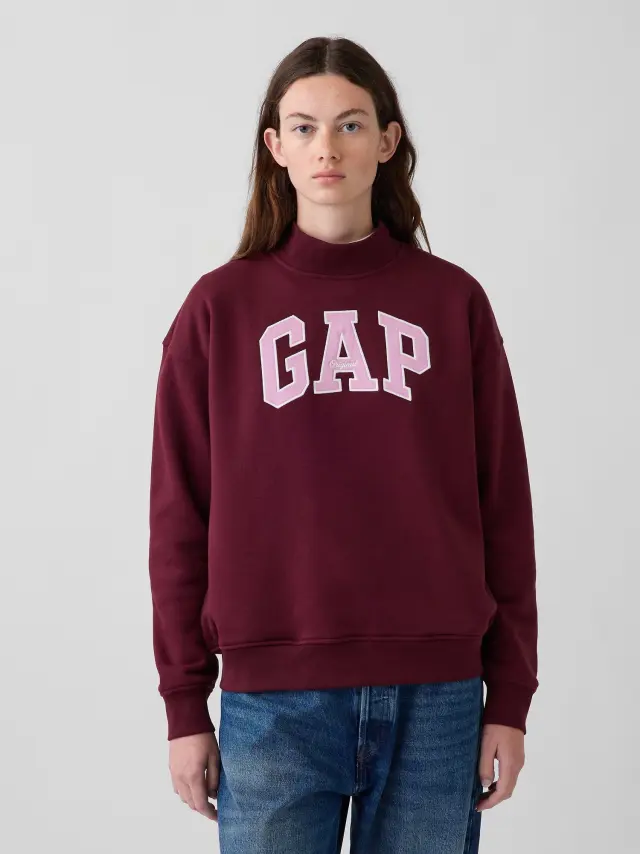 Γυναικείο Φούτερ VintageSoft Oversized Γραμμής Mockneck με Λογότυπο Purple burgundy