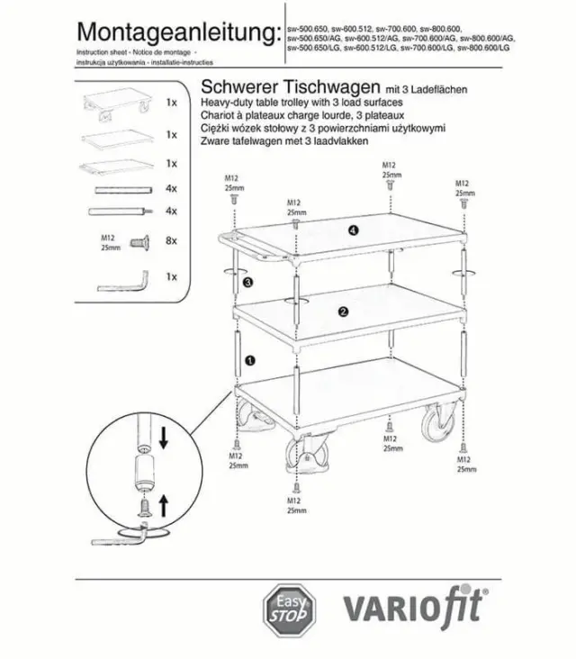 Variofit sw-600.512/AG Τρόλεϊ Βαρέως Τύπου 3 Επιπέδων για Φορτίο Βάρους ως 500kg 2