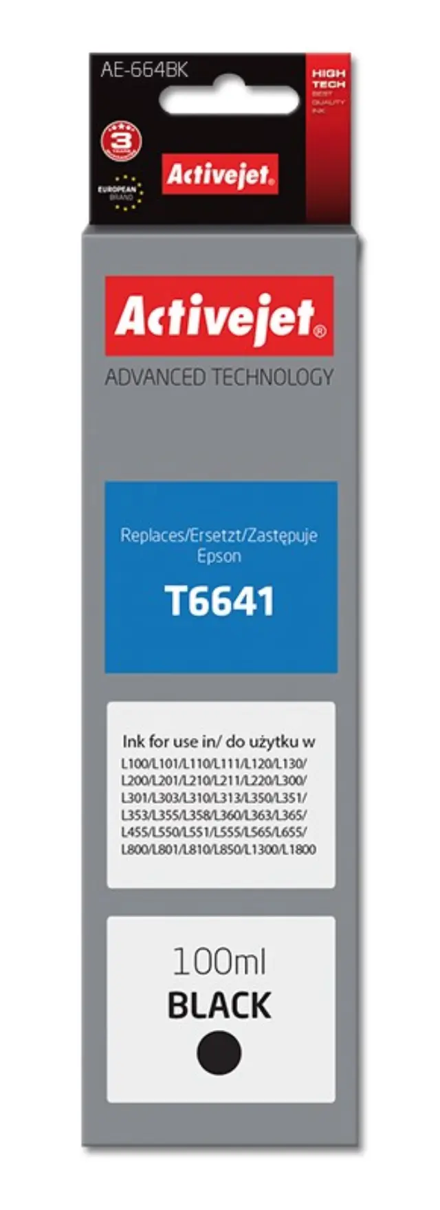 Activejet AE-664Bk Ink (replacement for Epson T6641 Supreme 100 ml black)