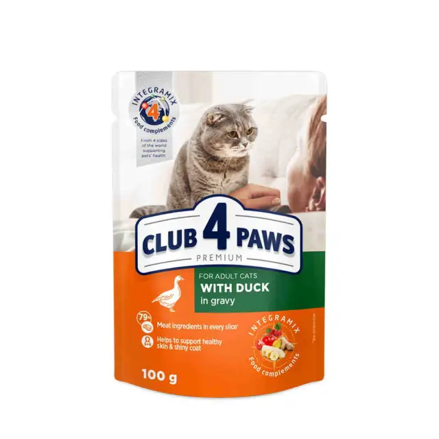 Club 4 Paws Cat Adult Φακελάκι Με Πάπια Σε Σάλτσα 85gr Μονόχρωμο