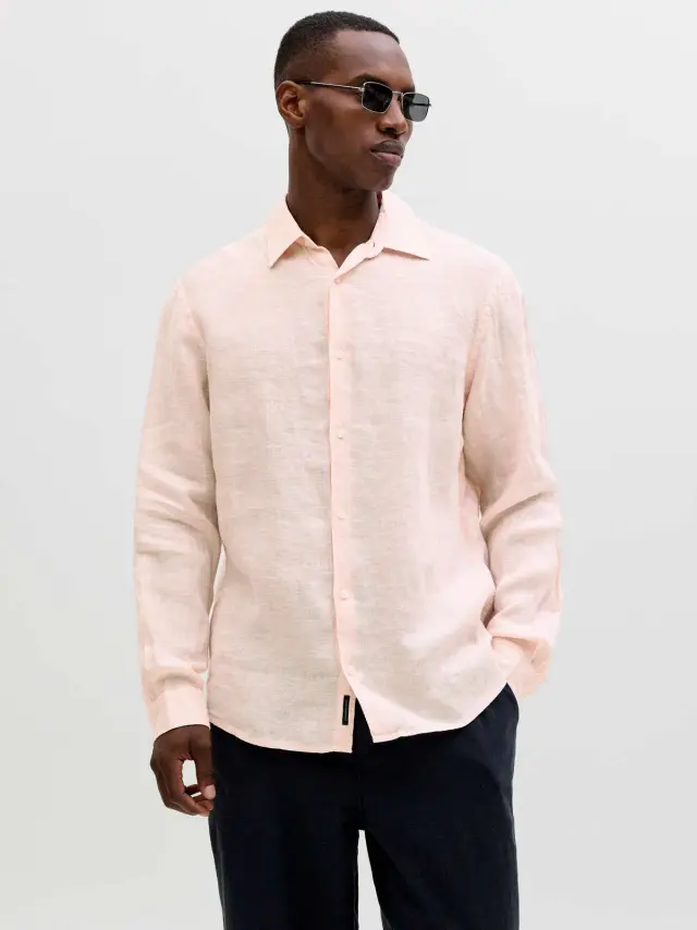 JPRBLALAWRENCE LINEN LS SHIRT SN Impatiens Pink 2